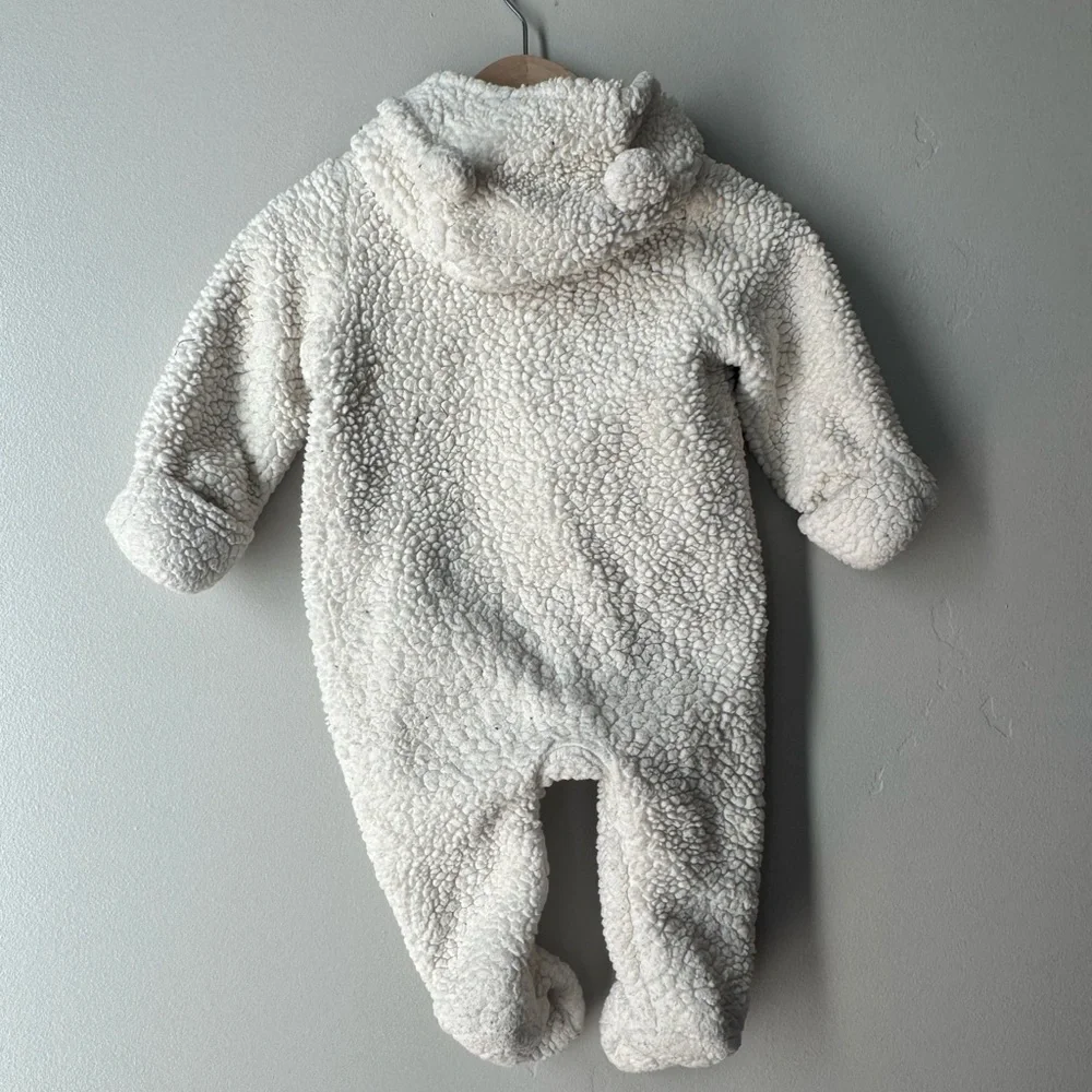 Baby Gap Sherpa Fleece Bunting Snowsuit Bear Ears Cream 3-6 Months Winter Scandi